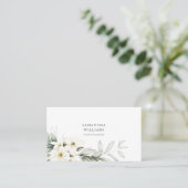 Carte De Visite Elégant blanc Floral Event Planner QR Code (Debout devant)
