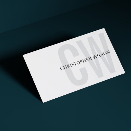 Carte De Visite Élégant blanc gris noir gras Monogramme Consultant