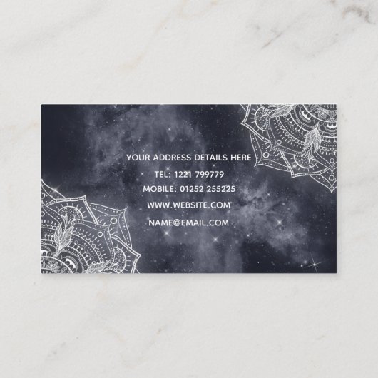 Carte De Visite Elégant blanc Mandala Gris Nebula Design (Dos)