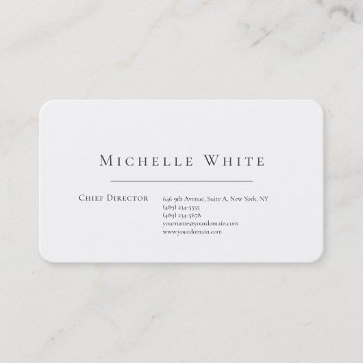 Carte De Visite Élégant Blanc Moderne Professionnel Simple (Devant)