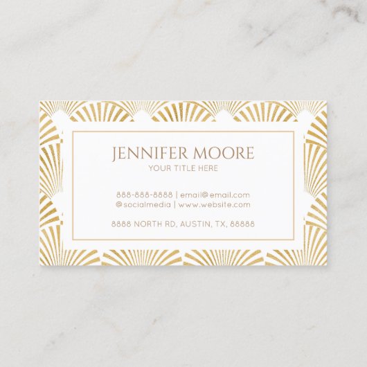 Carte De Visite Elégant Blanc Or Art Déco Motif sur mesure (Dos)