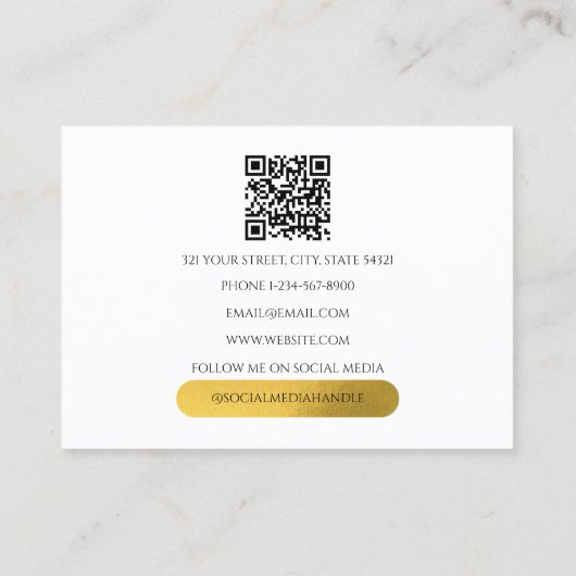 Carte De Visite Élégant blanc or Monogramme médias sociaux QR Code (Dos)