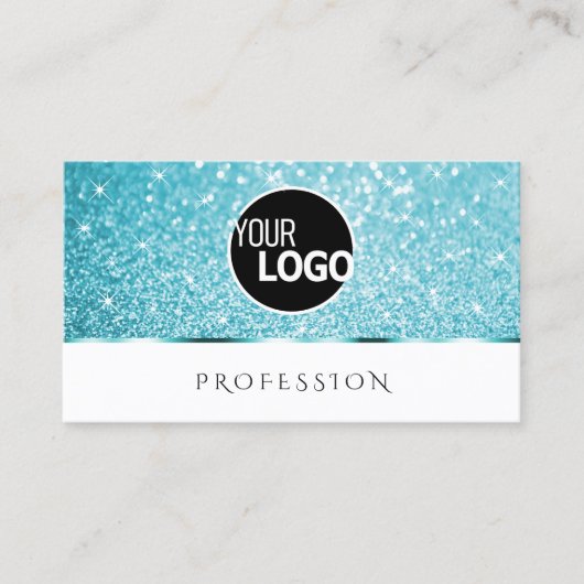 Carte De Visite Élégant blanc Parties scintillant Turquoise Lumine (Devant)