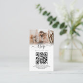 Carte De Visite Elégant blanc Photo Monogramme Mariage QR Code RSV (Debout devant)
