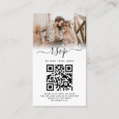 Carte De Visite Elégant blanc Photo Monogramme Mariage QR Code RSV (Devant)