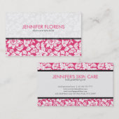 Carte De Visite Élégant blanc rose des Damas florales (Devant / Derrière)
