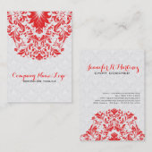 Carte De Visite Elégant blanc & rouge Damas & dentelle (Devant / Derrière)