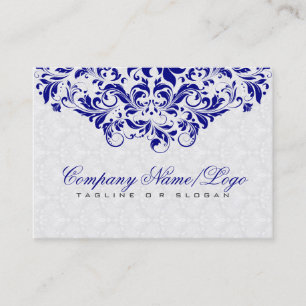 Carte De Visite Elégant blanc & Royal Blue Damas & Swirls