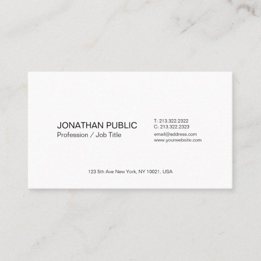 Carte De Visite Elégant Blanc Simple Moderne Modèle professionnel (Devant)