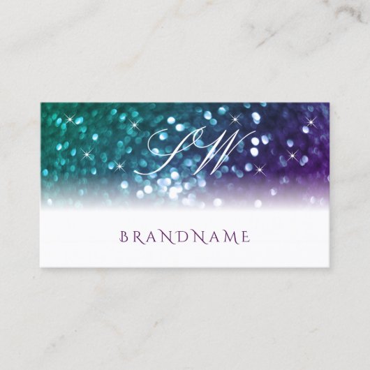 Carte De Visite Élégant blanc Turquoise violet Parties scintillant (Devant)