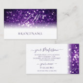 Carte De Visite Élégant blanc violet Parties scintillant étincelan (Devant / Derrière)