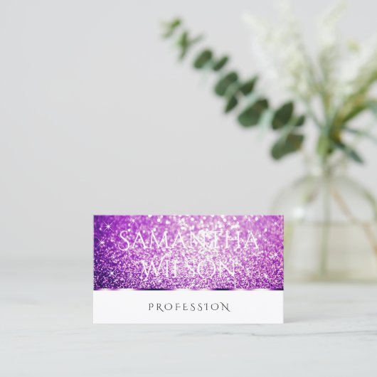 Carte De Visite Élégant blanc violet Parties scintillant Étincelle (Debout devant)