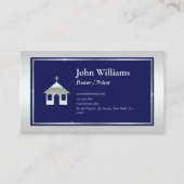 Carte De Visite Élégant Bleu Argent Eglise prêtre pasteur (Devant)