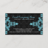 Carte De Visite Élégant bleu clair dentelle noir Damas (Dos)