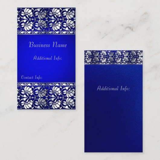 Carte De Visite Élégant bleu et argent vertical (Devant / Derrière)