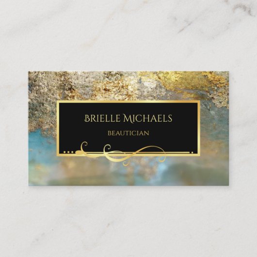 Carte De Visite Elégant bleu et or doré Luxe Beauticier (Devant)