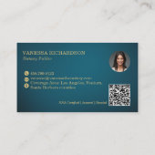 Carte De Visite Elégant bleu et or squelette clé Notaire public QR (Dos)