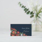 Carte De Visite Élégant bleu hiver rouge blanc floral peinture (Debout devant)