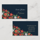 Carte De Visite Élégant bleu hiver rouge blanc floral peinture (Devant / Derrière)