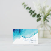 Carte De Visite Elégant bleu marine Aqua aquarelle (Debout devant)