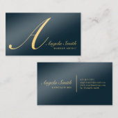 Carte De Visite Élégant bleu marine or monogramme classe initiale (Devant / Derrière)