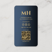 Carte De Visite Élégant Bleu Monogramme Professionnel Moderne (Dos)