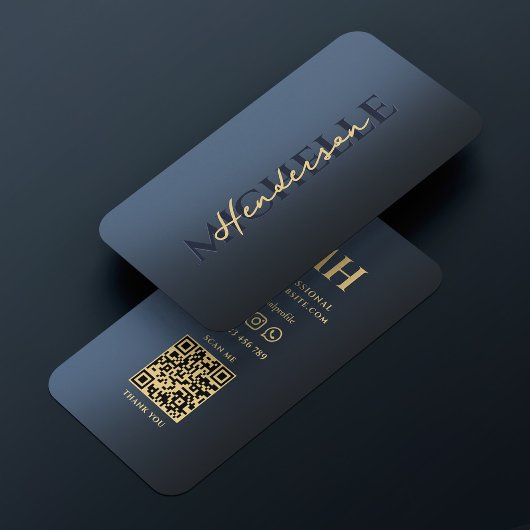 Carte De Visite Élégant Bleu Monogramme Professionnel Moderne