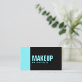 Carte De Visite Elégant Bleu Noir Moderne Maquillage Chic Artiste (Debout devant)