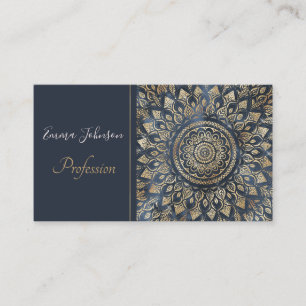 Carte De Visite Elégant bleu or Mandala Floral