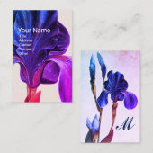 Carte De Visite ÉLÉGANT BLEU PURPLE IRIS Monogramme (Devant / Derrière)