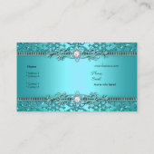 Carte De Visite Elégant bleu Turquoise Damas look Embossé (Dos)