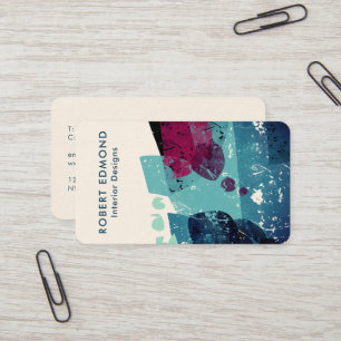 Carte De Visite Elégant bleu turquoise et bordeaux Abstrait QR