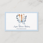 Carte De Visite Elegant Blue Coquette Bow Utensils Bakery (Devant)