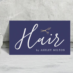 Carte De Visite Elégant Blue Faux Ciseaux Cuivre Liste des cheveux