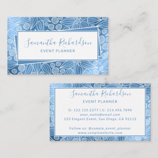 Carte De Visite Élégant Blue Girly moderne (Devant / Derrière)