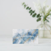 Carte De Visite Elegant Blue Gold Glitter Abstract Flow (Debout devant)