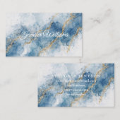 Carte De Visite Elegant Blue Gold Glitter Abstract Flow (Devant / Derrière)