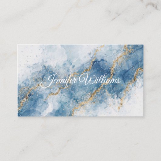 Carte De Visite Elegant Blue Gold Glitter Abstract Flow (Devant)