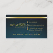 Carte De Visite Élégant Blue & Gold Professionnel Notaire Public (Dos)