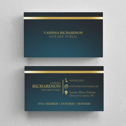 Carte De Visite Élégant Blue & Gold Professionnel Notaire Public