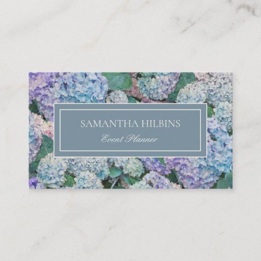 Carte De Visite Élégant Blue Hydrangea Grey Professionnel (Devant)