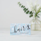 Carte De Visite Elegant Blue Opal Glitter Hair Script Scissors (Debout devant)