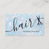 Carte De Visite Elegant Blue Opal Glitter Hair Script Scissors (Devant)