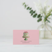 Carte De Visite Elegant Blush Pink Cake Bakery (Debout devant)