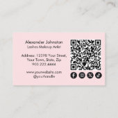 Carte De Visite Elegant Blush Pink Lash Makeup Artist QR Code (Dos)