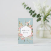 Carte De Visite Élégant Bohème Floral Monogramme Bleu (Debout devant)