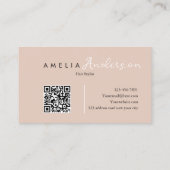 Carte De Visite Élégant Boho Beige Script code QR simple (Dos)