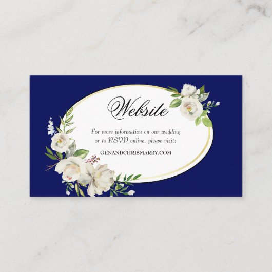 Carte De Visite Elégant Boho Blue Floral Mariage Website Enfermer (Devant)