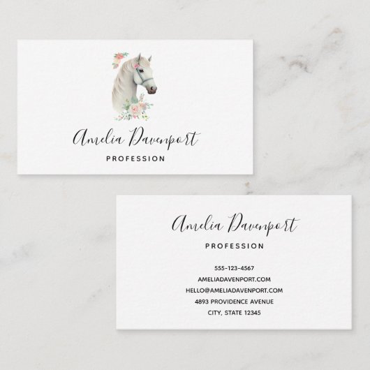 Carte De Visite Élégant Boho Cheval Blanc Floral (Devant / Derrière)