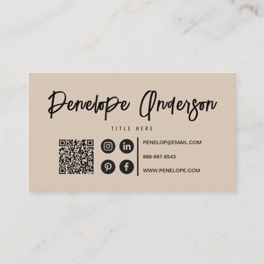 Carte De Visite Elégant Boho Cocoa Crème QR Code moderne unique (Dos)
